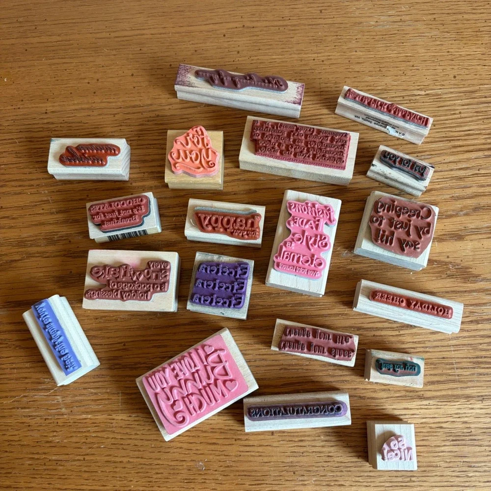 Lot 19 pc Sentiment Quotes Holiday Stampin Up Hampton Art Rubber Stamps Mounted